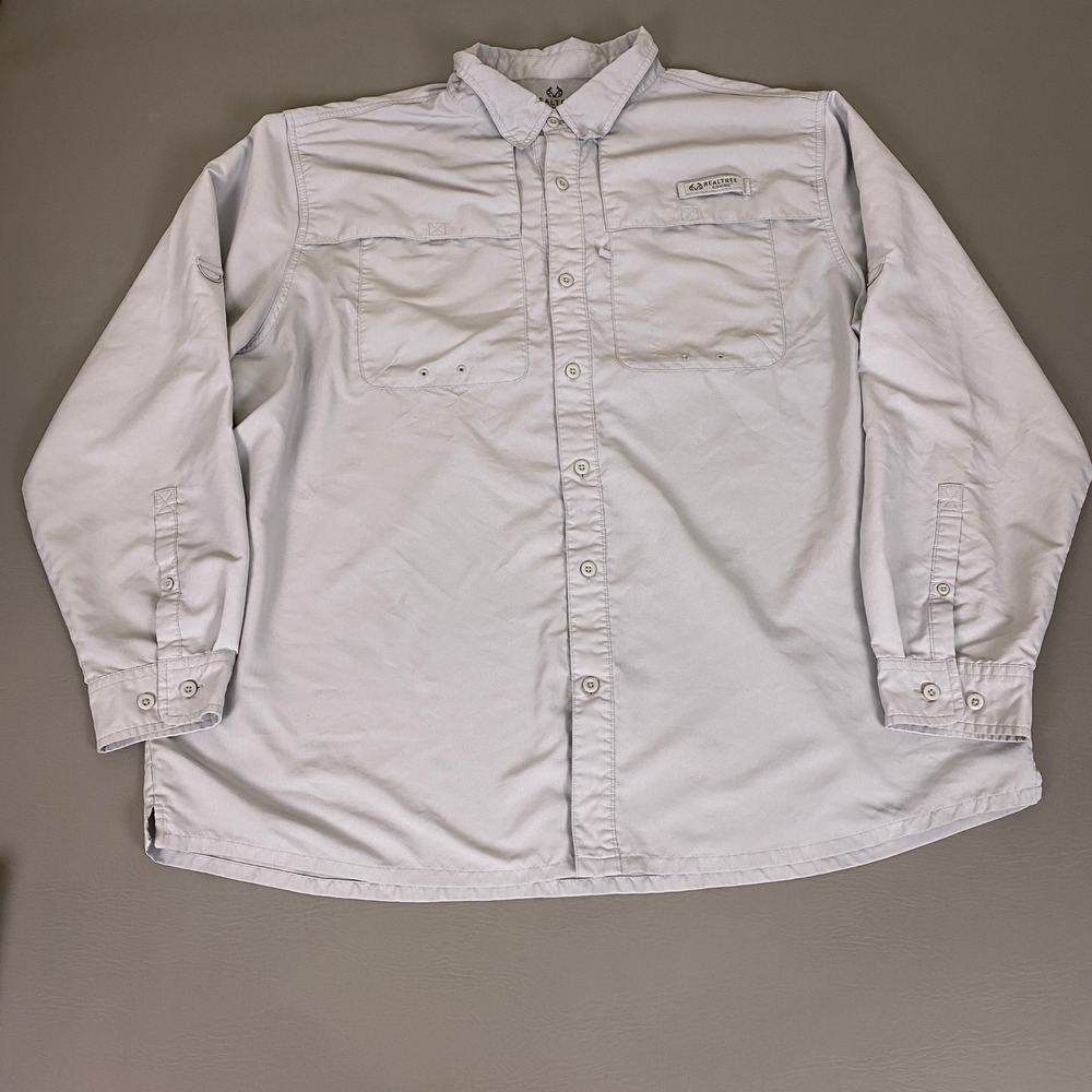 Realtree‎ Fishing Shirt Men's 2XL Dusk Gray Long Sleeve Button Down Utility **